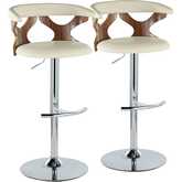 Gardenia Adjustable Swivel Bar Stool in Walnut Wood, Chrome & Cream Leatherette (Set of 2)